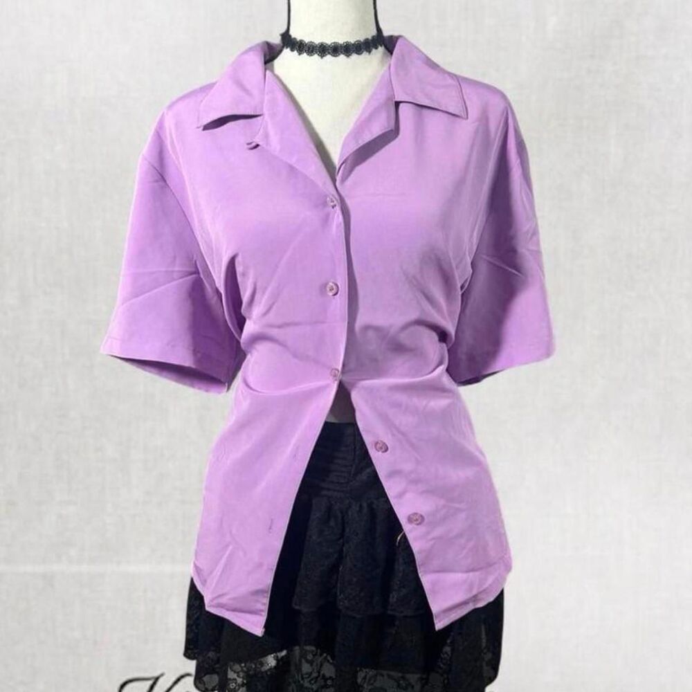 Fairycore Office Babydoll Purple Collared Button Up Blouse